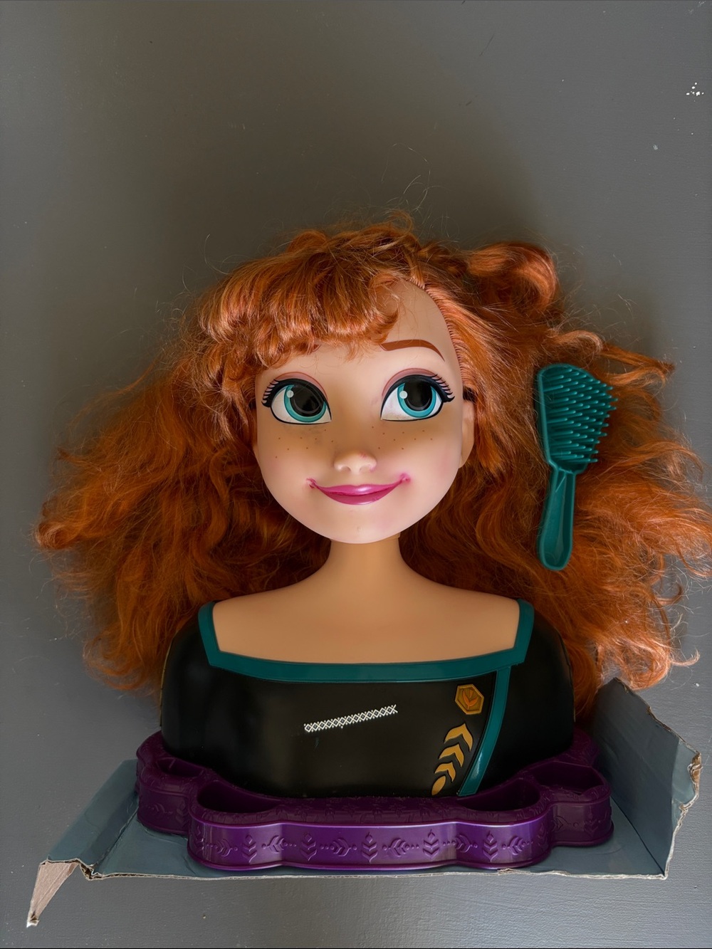 Frozen 2 Anna Styling Head Doll with Vibrant Orange Hair and Teal Brush